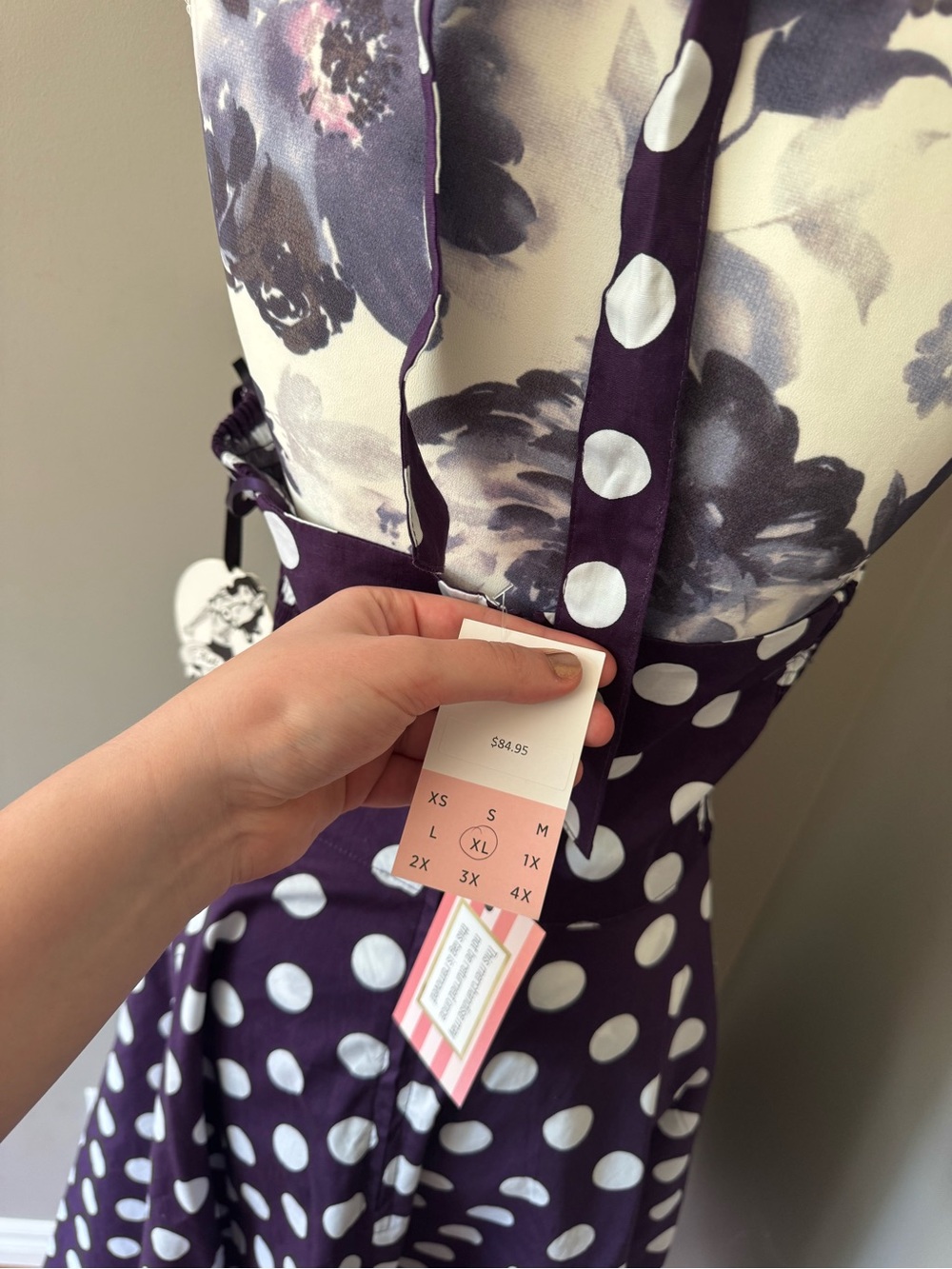 Polka Dot Purple Halter Dress With White Polka Dots - Picture 5 of 8